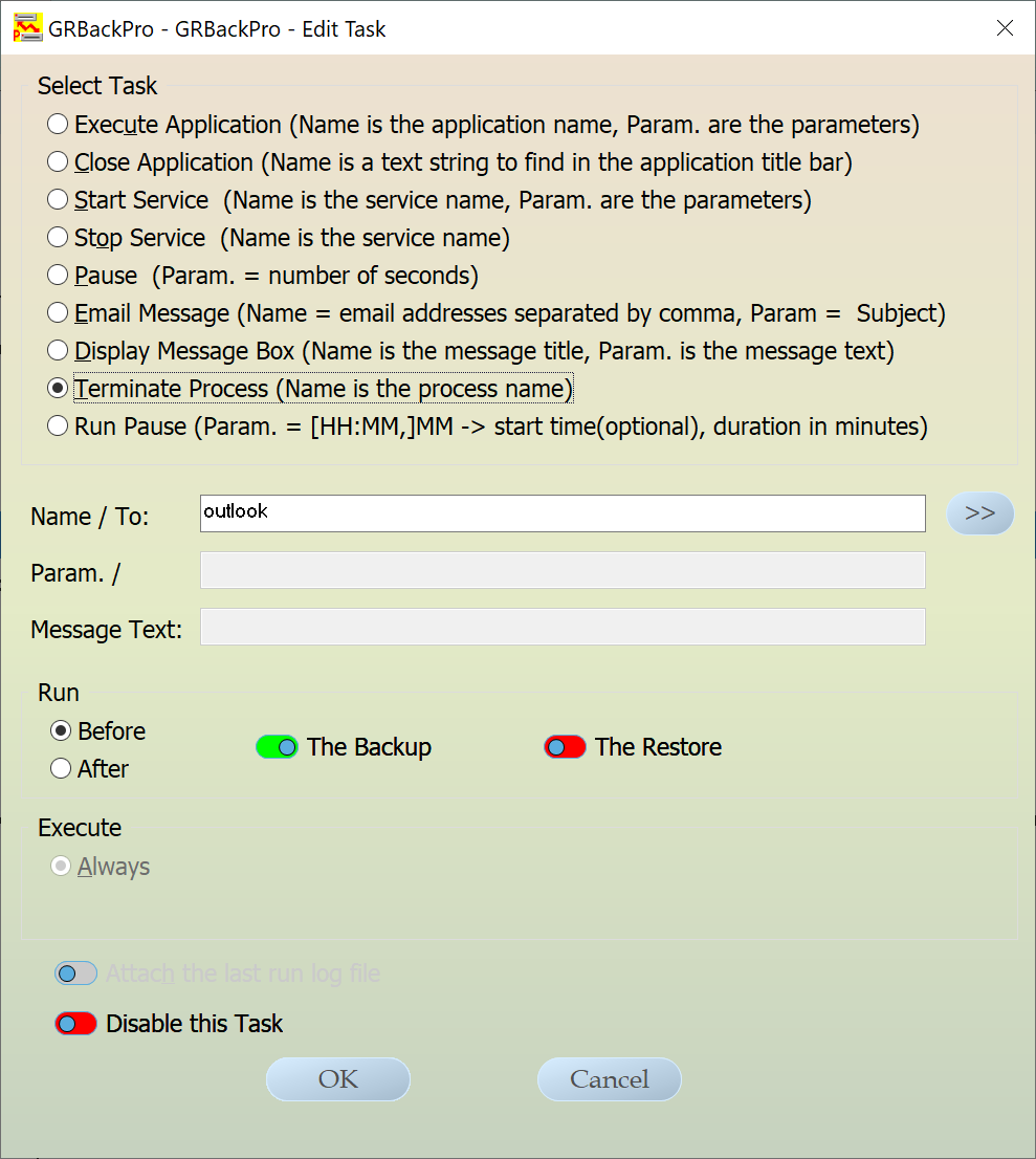 Backup Software Add / Edit Task dialog image