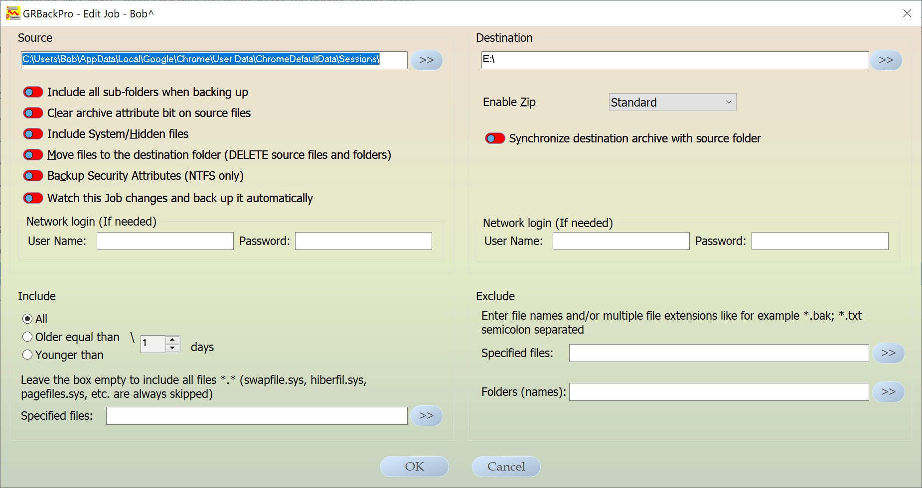 Backup Software Add / Edit Job dialog image