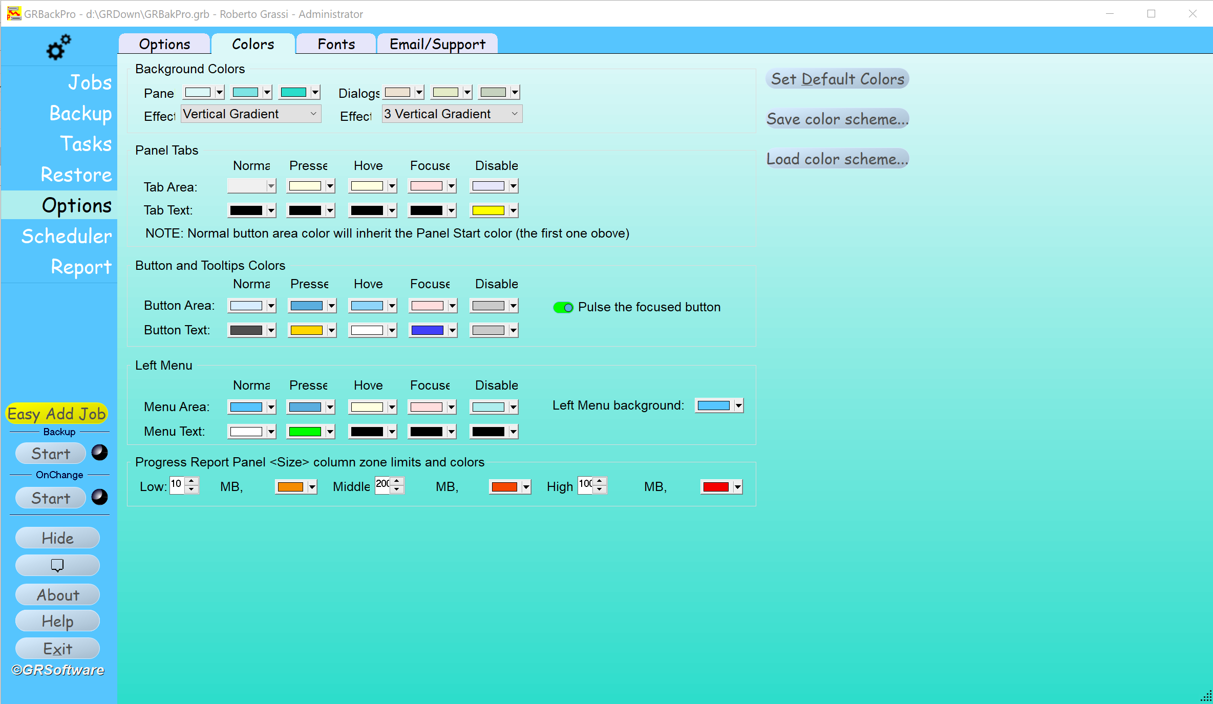 Backup Software Options dialog image