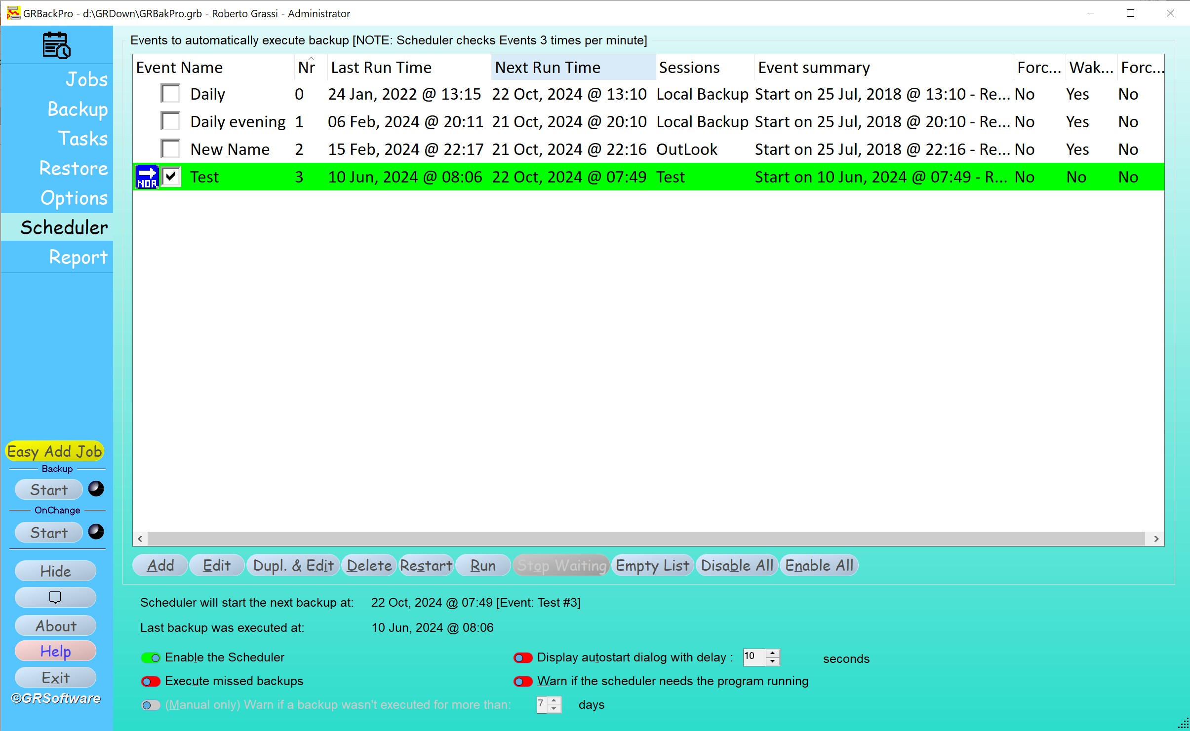 Backup Software Scheduler dialog image